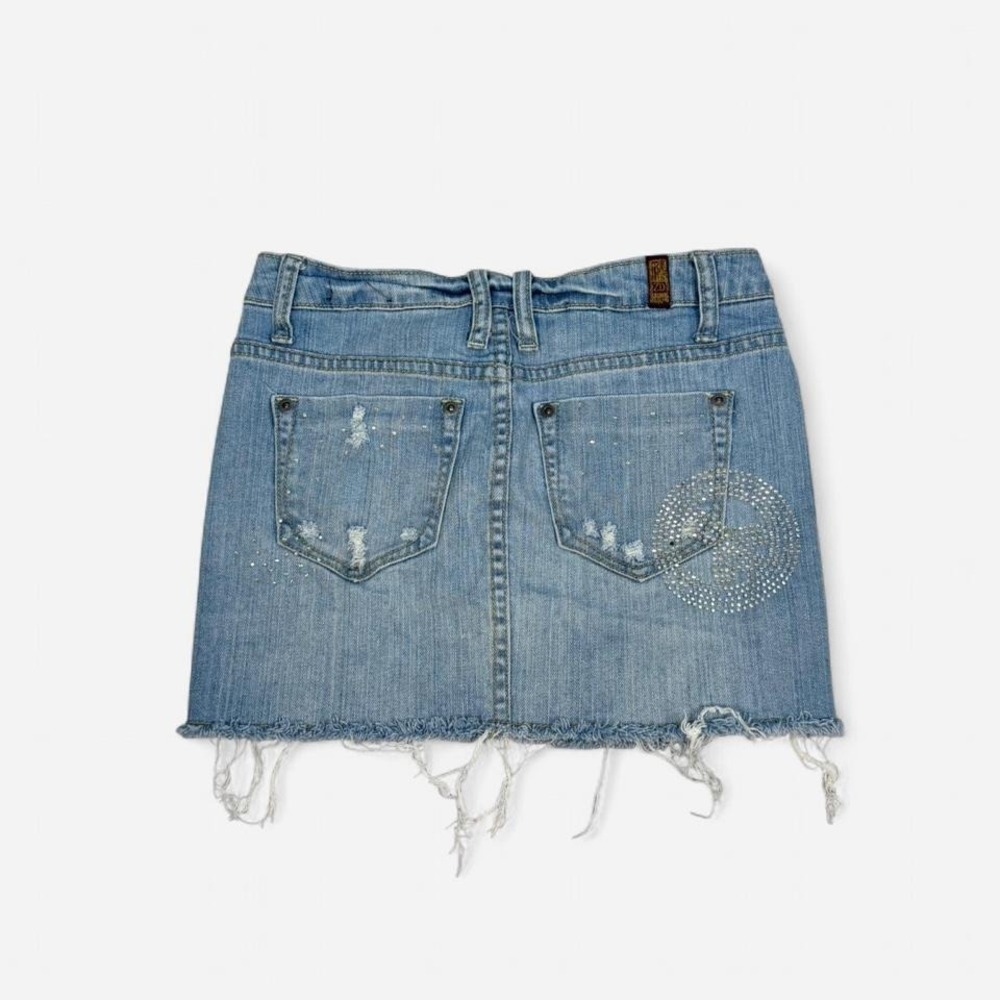 Vintage y2k ZD light wash denim mini skirt with bedazzled peace sign
